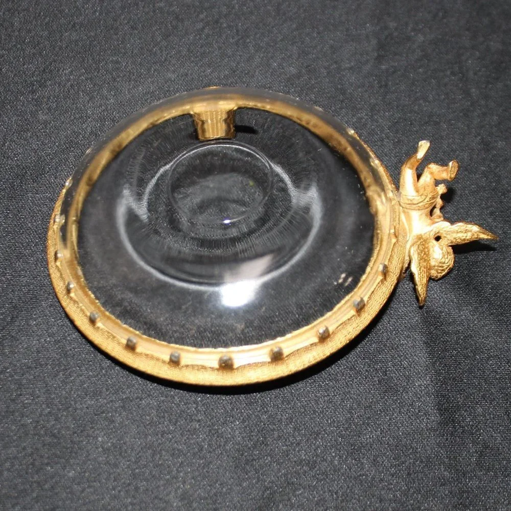 Vintage Golden Cherup Vanity Trinket Dish and Glass